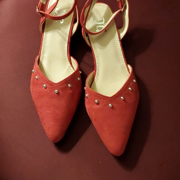 Red Faux Suede Ankle Wrap Wedges - Picture 10 of 11